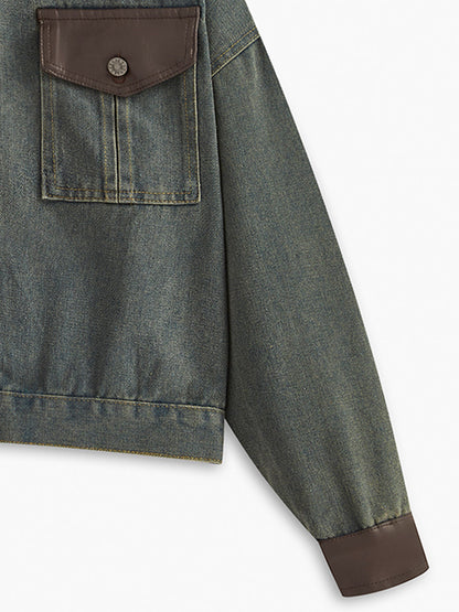 Vintage Contrast Trim Lapel Denim Jacket THESVELTECHIC