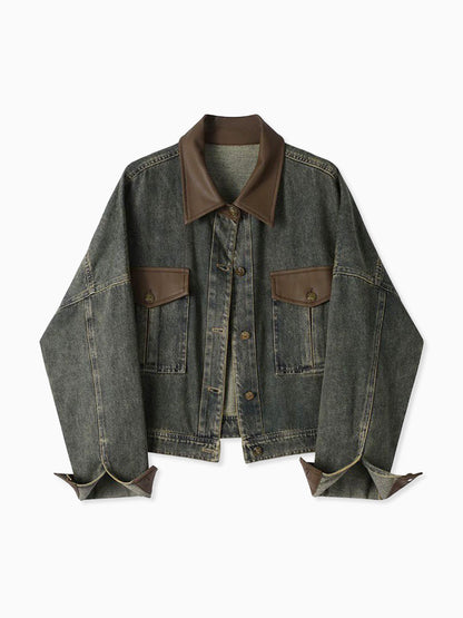 Vintage Contrast Trim Lapel Denim Jacket THESVELTECHIC
