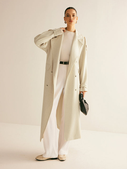 Oversized Lapel Pockets Belted Trench Coat Quvarse
