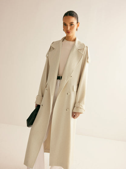 Oversized Lapel Pockets Belted Trench Coat Quvarse