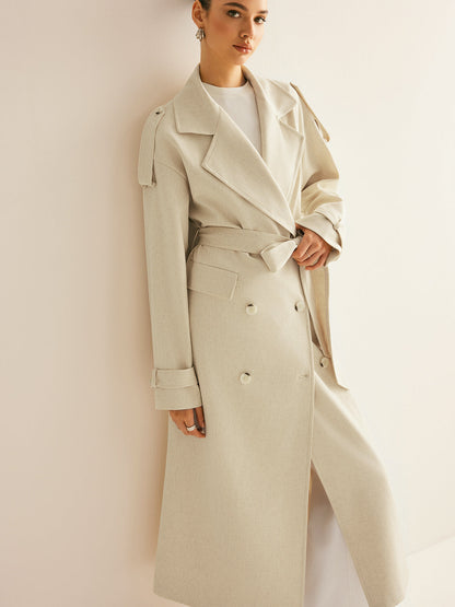 Oversized Lapel Pockets Belted Trench Coat Quvarse
