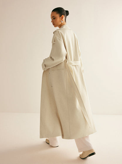 Oversized Lapel Pockets Belted Trench Coat Quvarse