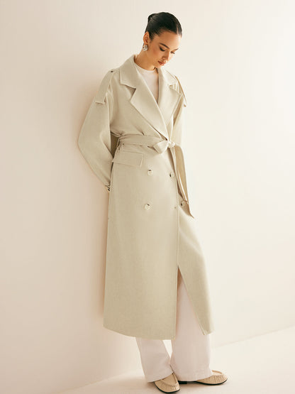 Oversized Lapel Pockets Belted Trench Coat Quvarse