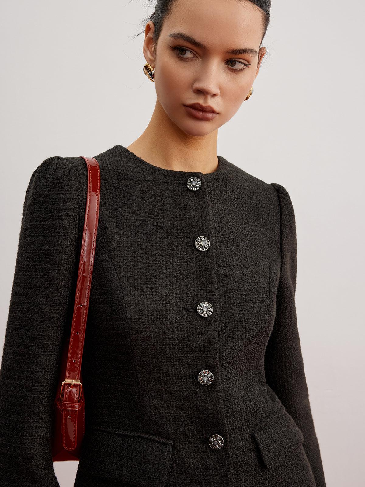 Royal Black Belted Tweed Ceket Siaora