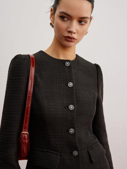 Royal Black Belted Tweed Ceket Siaora