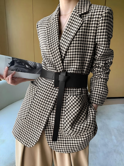 Houndstooth Kemerli Ayrık Ceket Quvarse