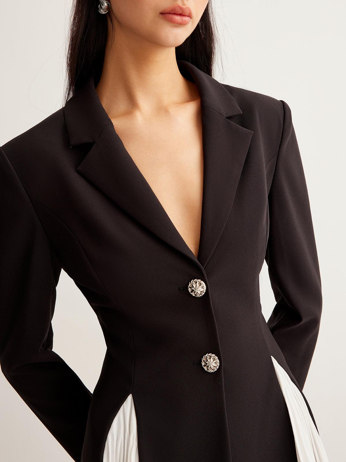 Elegance Contrast Pleated Ceket Elbise Siaora