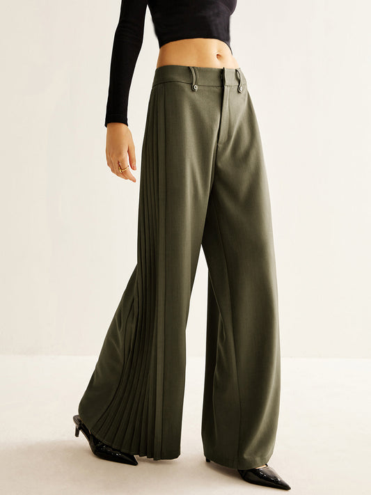 Side Pleated Wide-Leg Pants COMMENSE