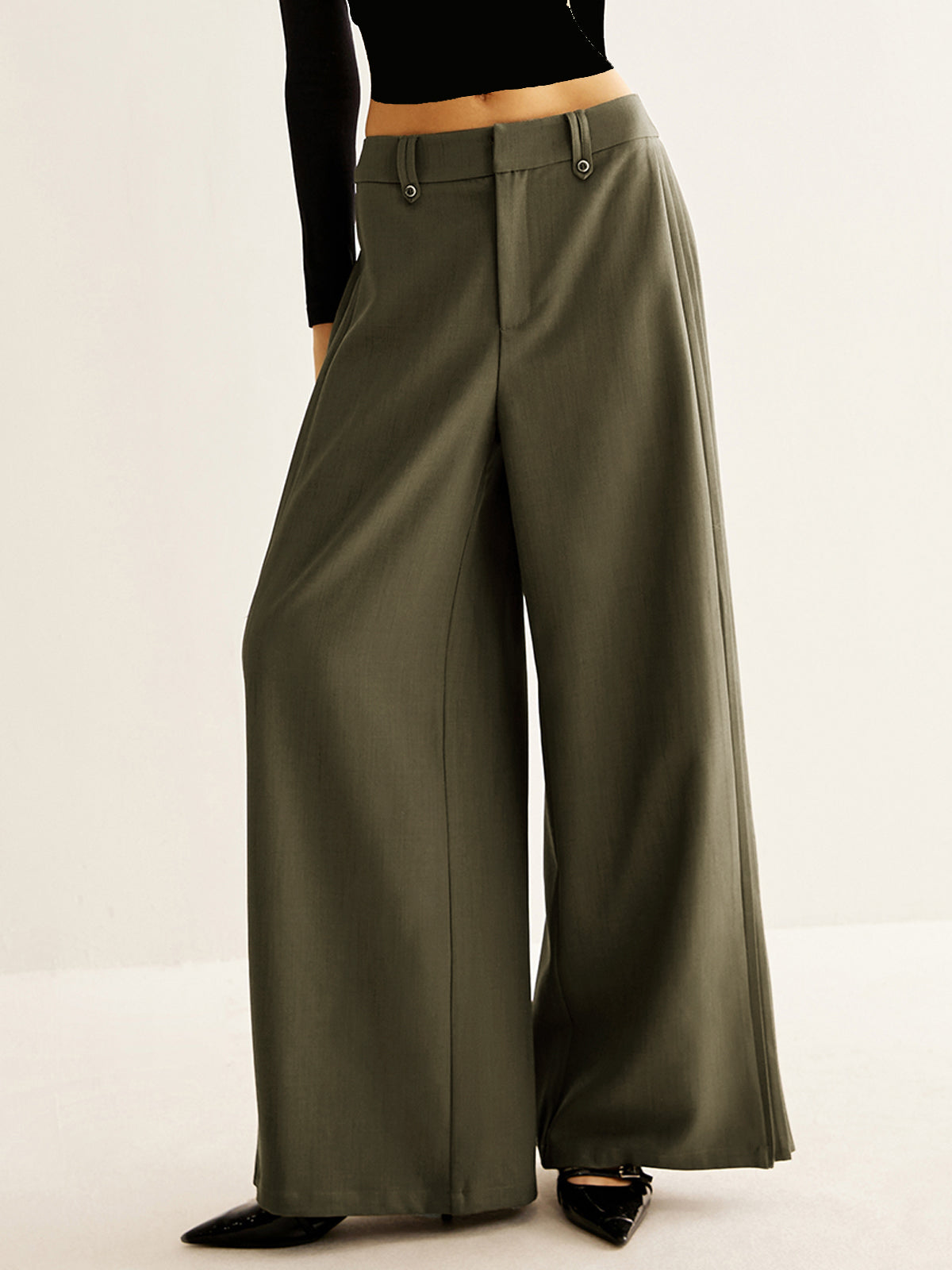 Side Pleated Wide-Leg Pants COMMENSE
