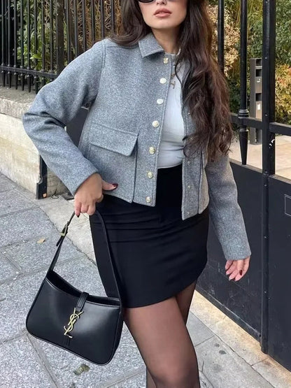 Süet Düğme Kısa Polo Ceket Quvarse