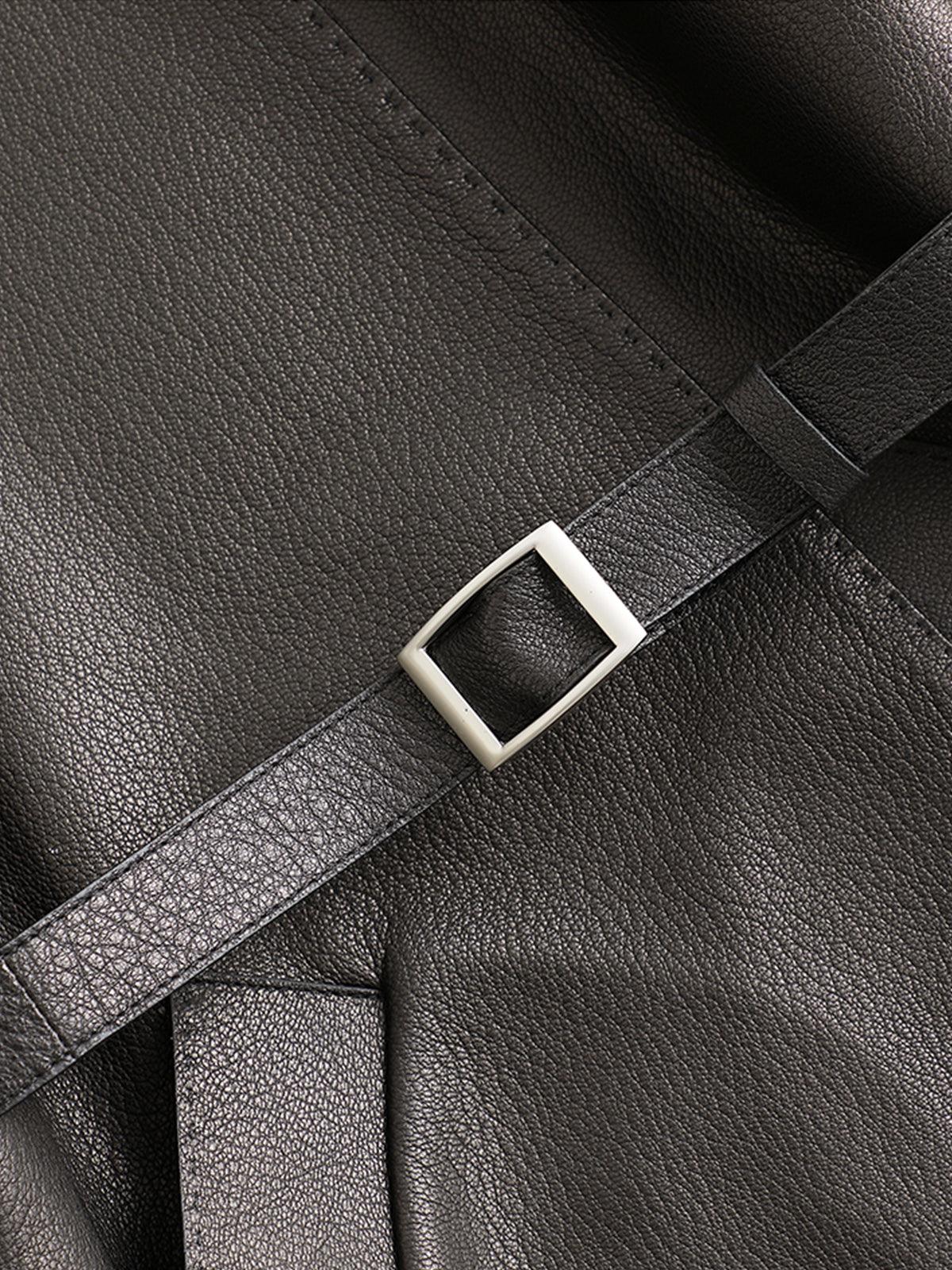 Obsidian Belted Leather Blazer Siaora