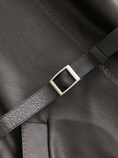 Obsidian Belted Leather Blazer Siaora