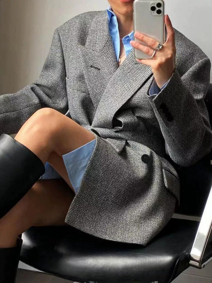 Classic Houndstooth Oversize Blazer Siaora