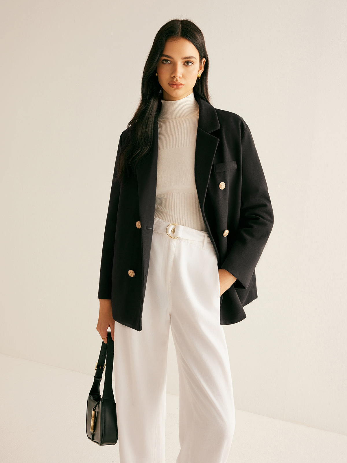 Metal-Detail Lapel Blazer Quvarse