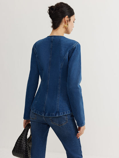 Düğmeli Denim Dar Ceket Quvarse