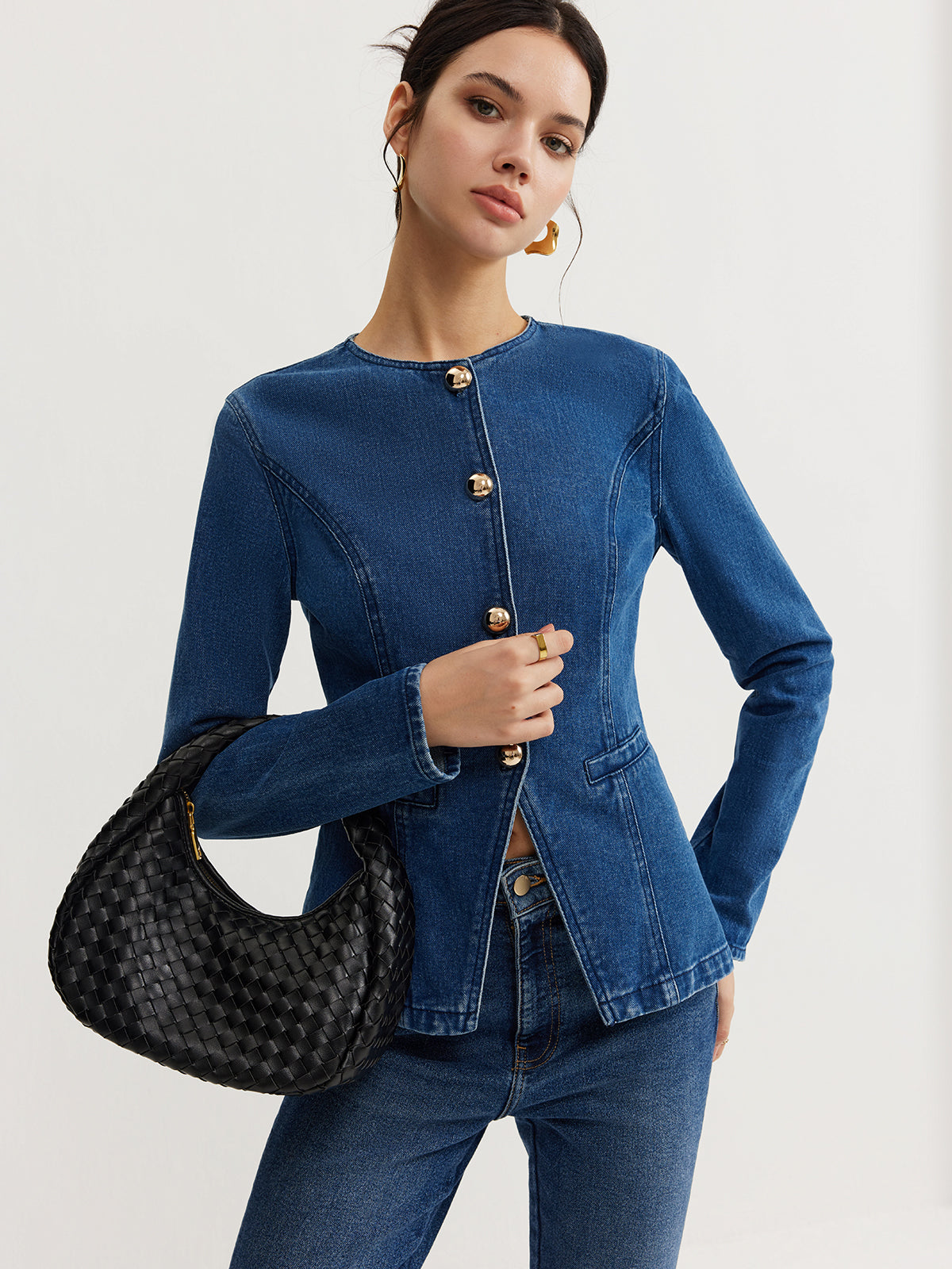 Düğmeli Denim Dar Ceket Quvarse