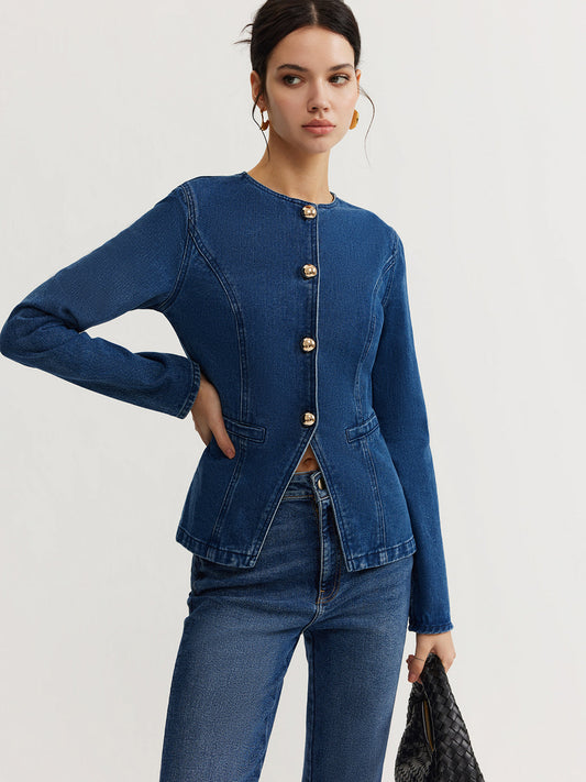 Düğmeli Denim Dar Ceket Quvarse