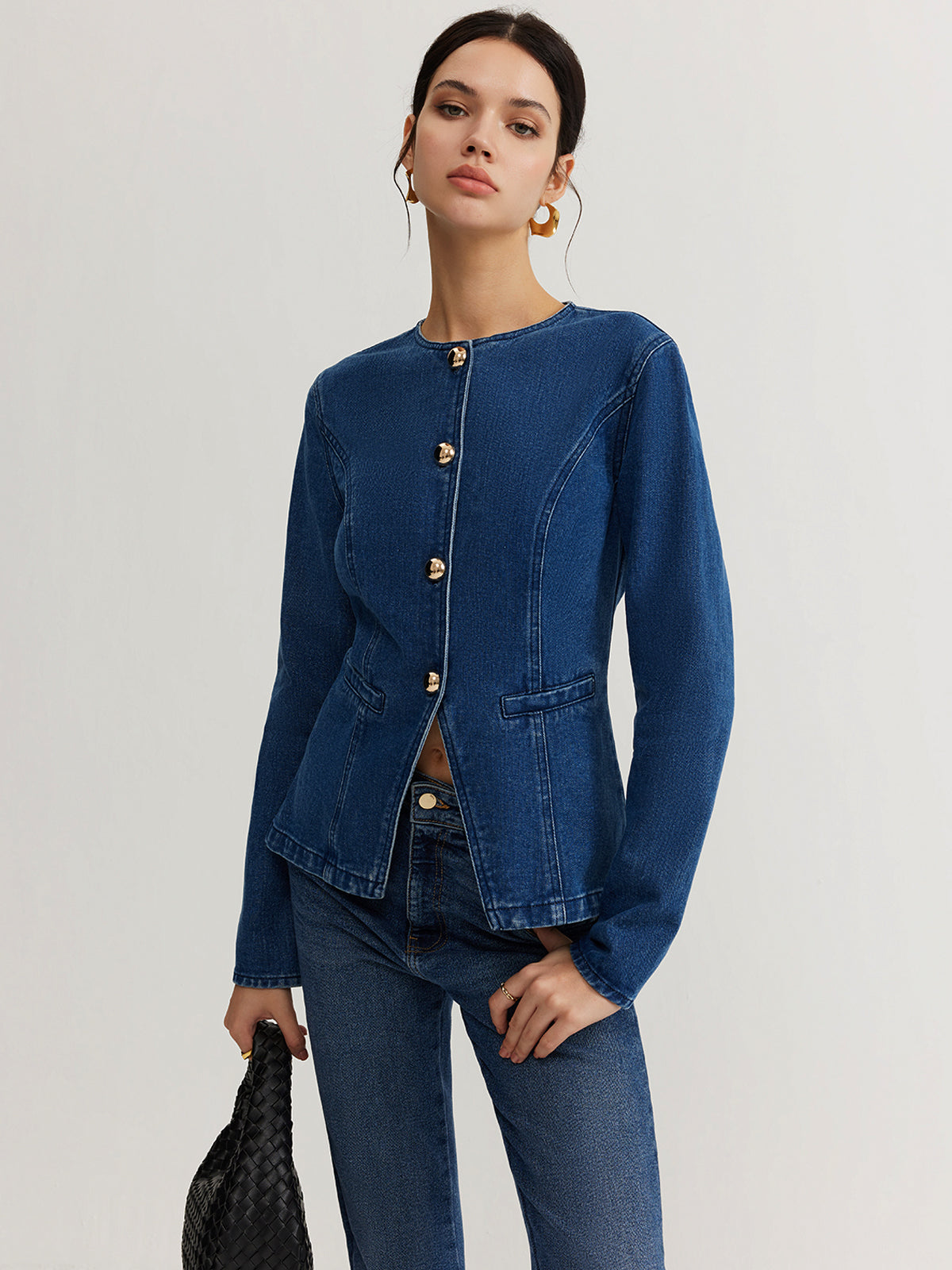 Düğmeli Denim Dar Ceket Quvarse