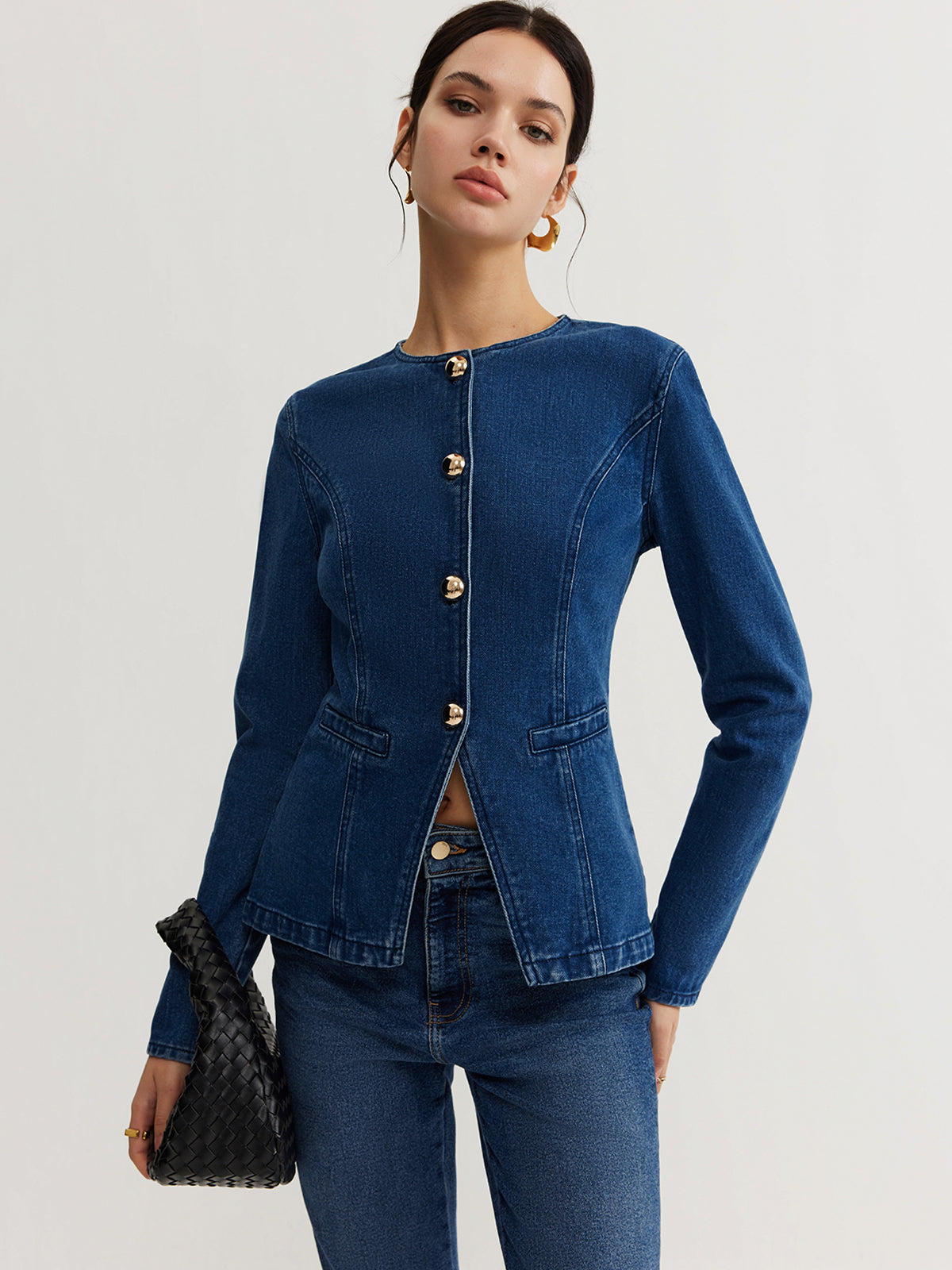 Düğmeli Denim Dar Ceket Quvarse