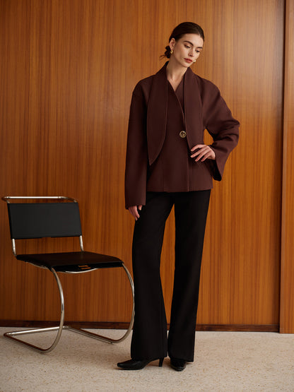 Plain Metal-Button Coat With Scarf Quvarse