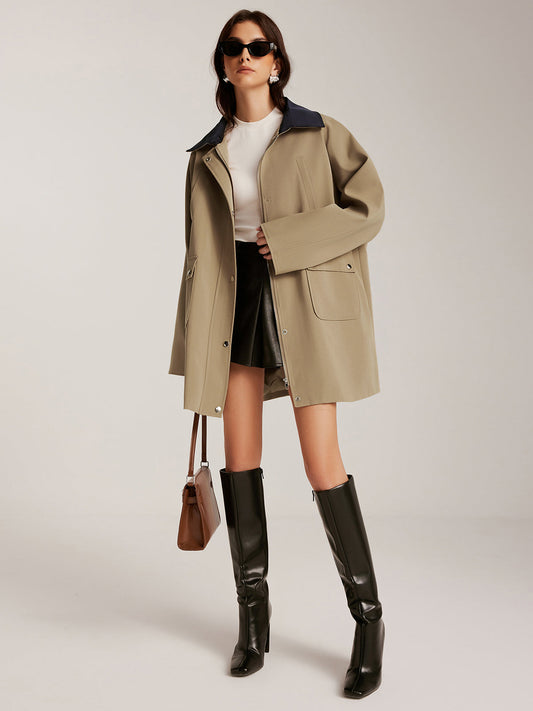 Farklı Yaka Fermuarlı Oversize Trençkot Quvarse