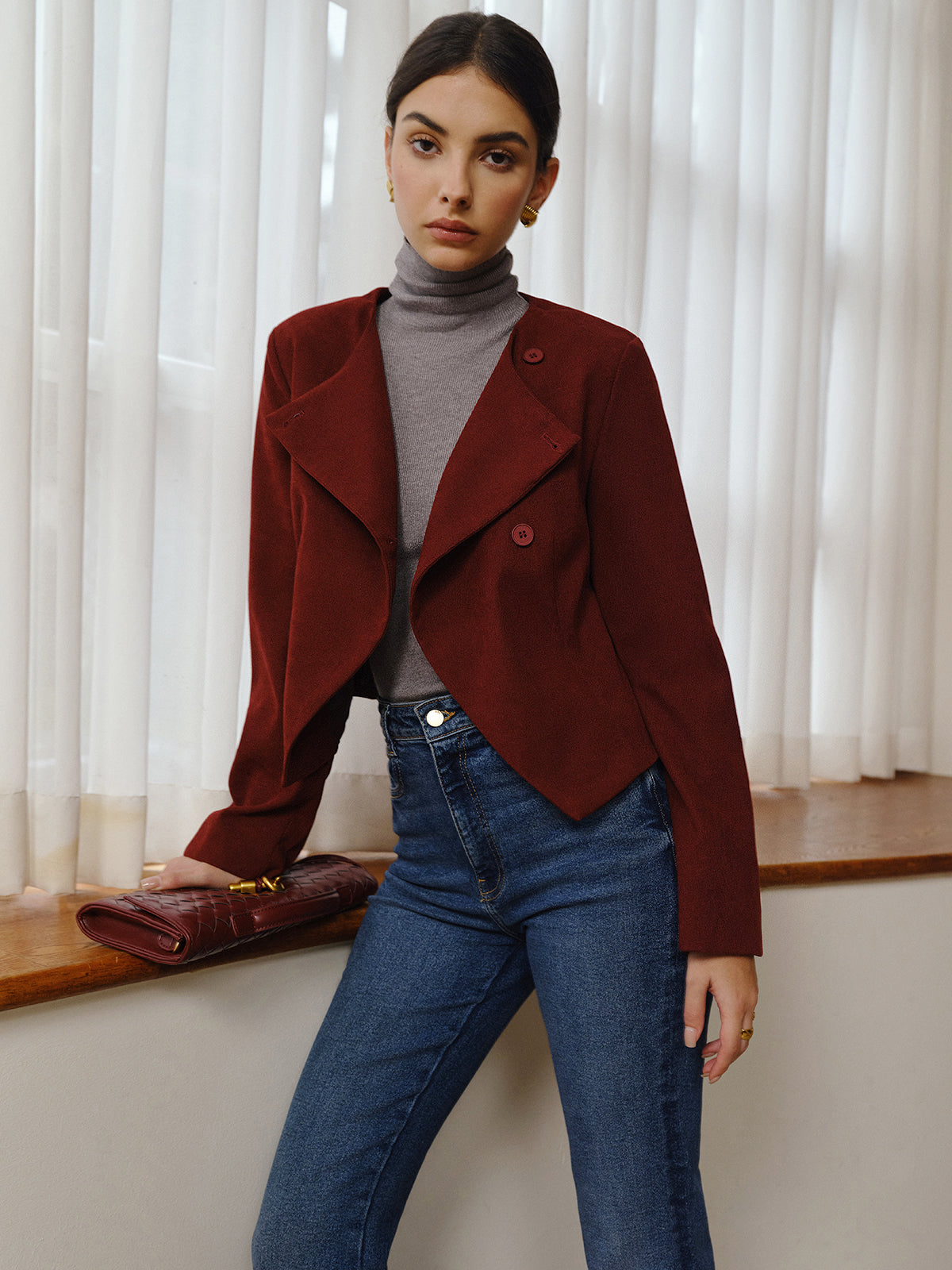 Asimetrik Yaka Kısa Blazer THESVELTECHIC