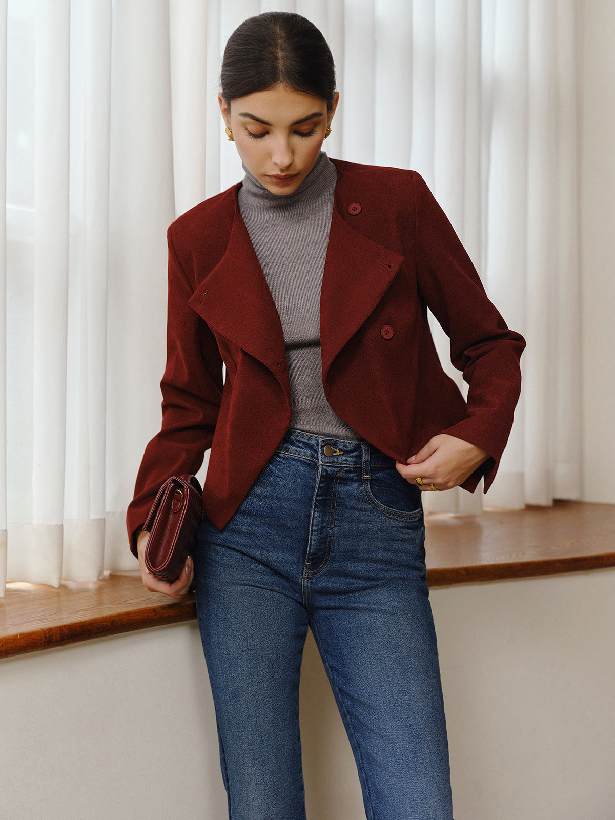 Asimetrik Yaka Kısa Blazer THESVELTECHIC