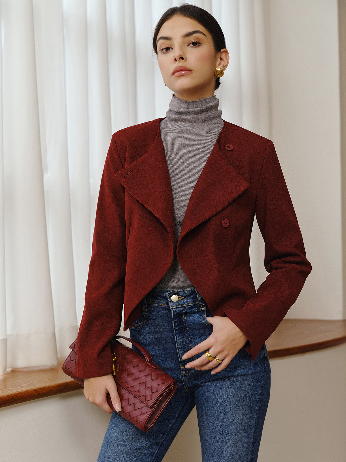 Asimetrik Yaka Kısa Blazer THESVELTECHIC