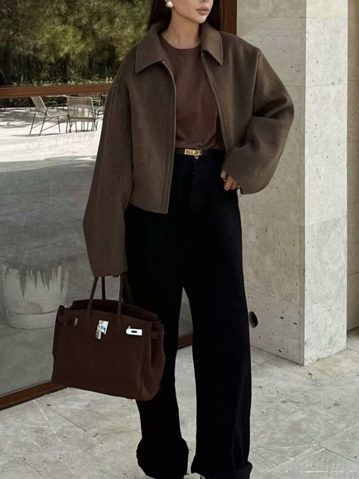 Düz Fermuarlı Tweed Ceket THESVELTECHIC