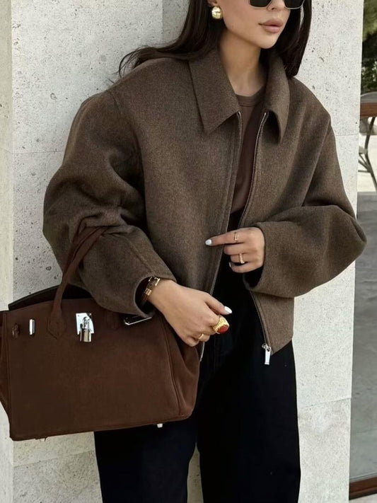 Düz Fermuarlı Tweed Ceket THESVELTECHIC