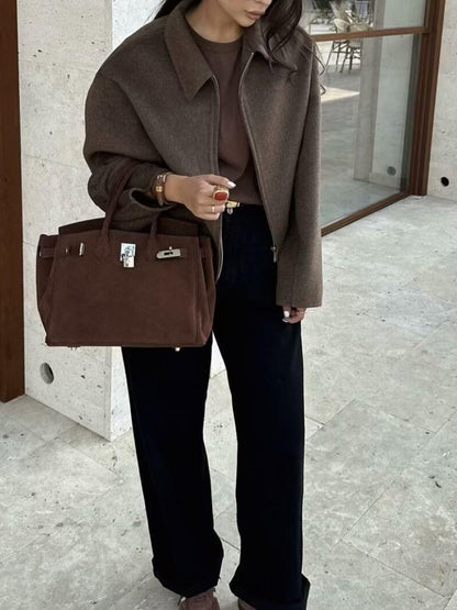 Düz Fermuarlı Tweed Ceket THESVELTECHIC