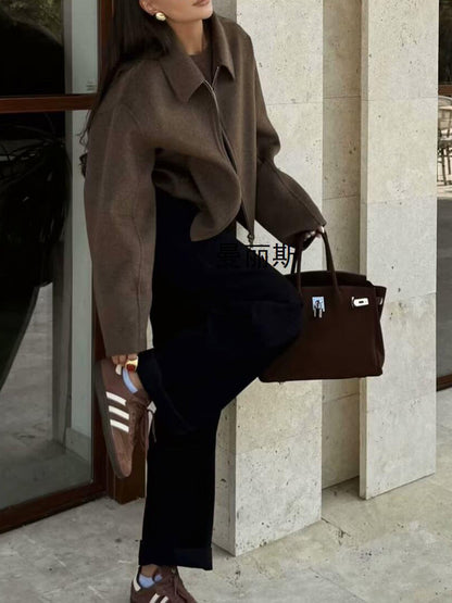 Düz Fermuarlı Tweed Ceket THESVELTECHIC