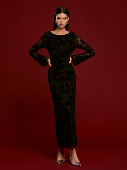 Bağcıklı Sırt Dekolteli Kadife Elbise Quvarse