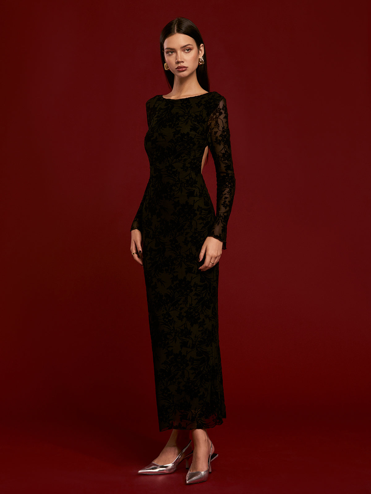 Bağcıklı Sırt Dekolteli Kadife Elbise Quvarse