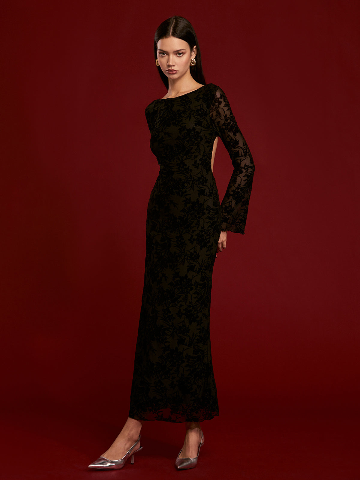 Bağcıklı Sırt Dekolteli Kadife Elbise Quvarse