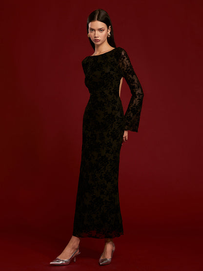 Bağcıklı Sırt Dekolteli Kadife Elbise Quvarse