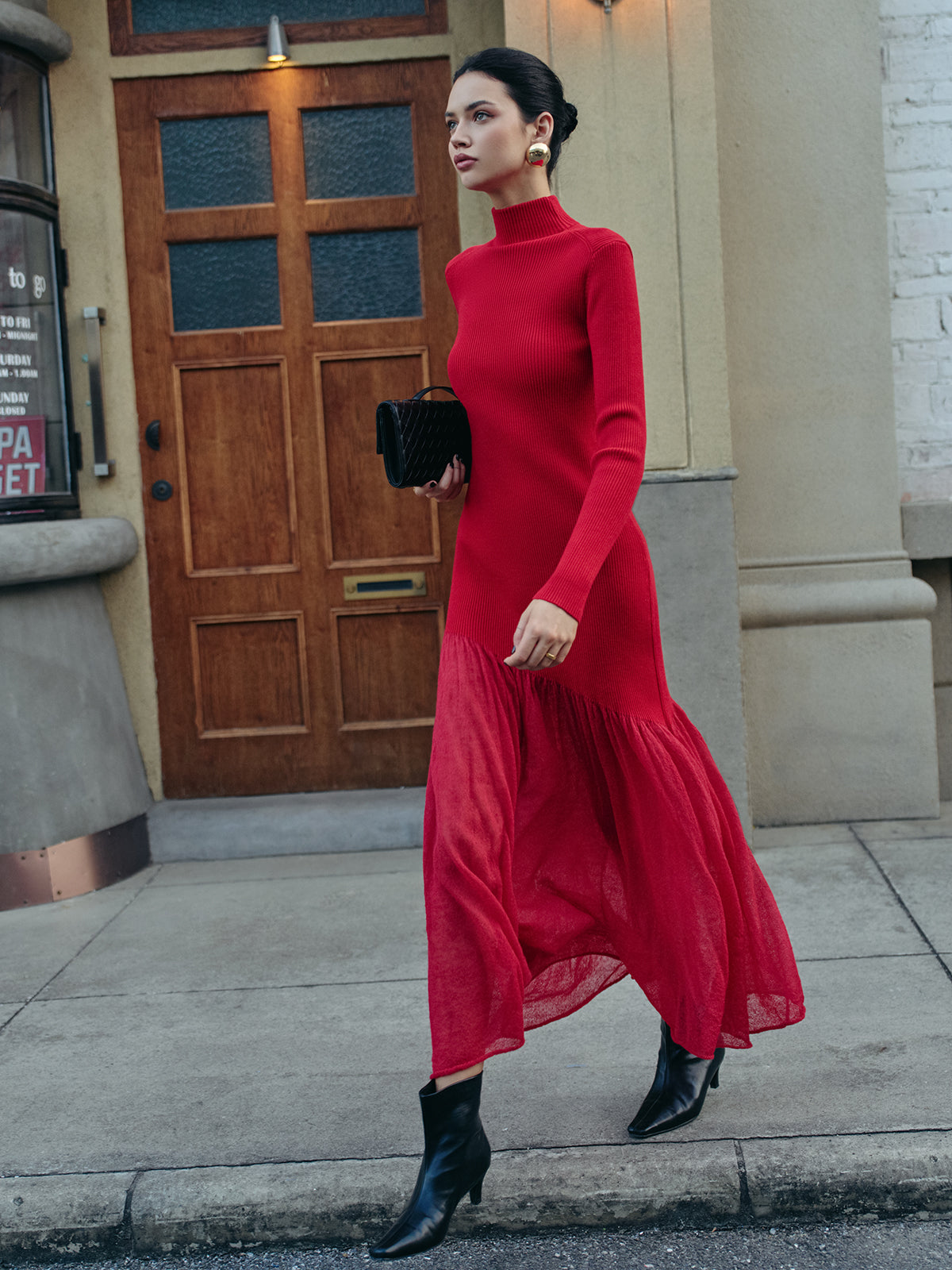 High Neck Pleated Panel Dress Quvarse