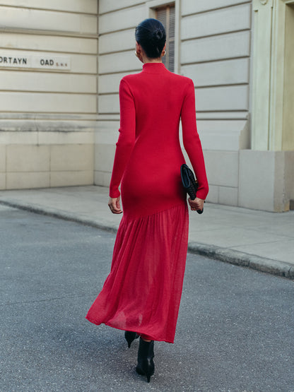 High Neck Pleated Panel Dress Quvarse