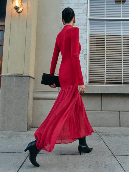 High Neck Pleated Panel Dress Quvarse