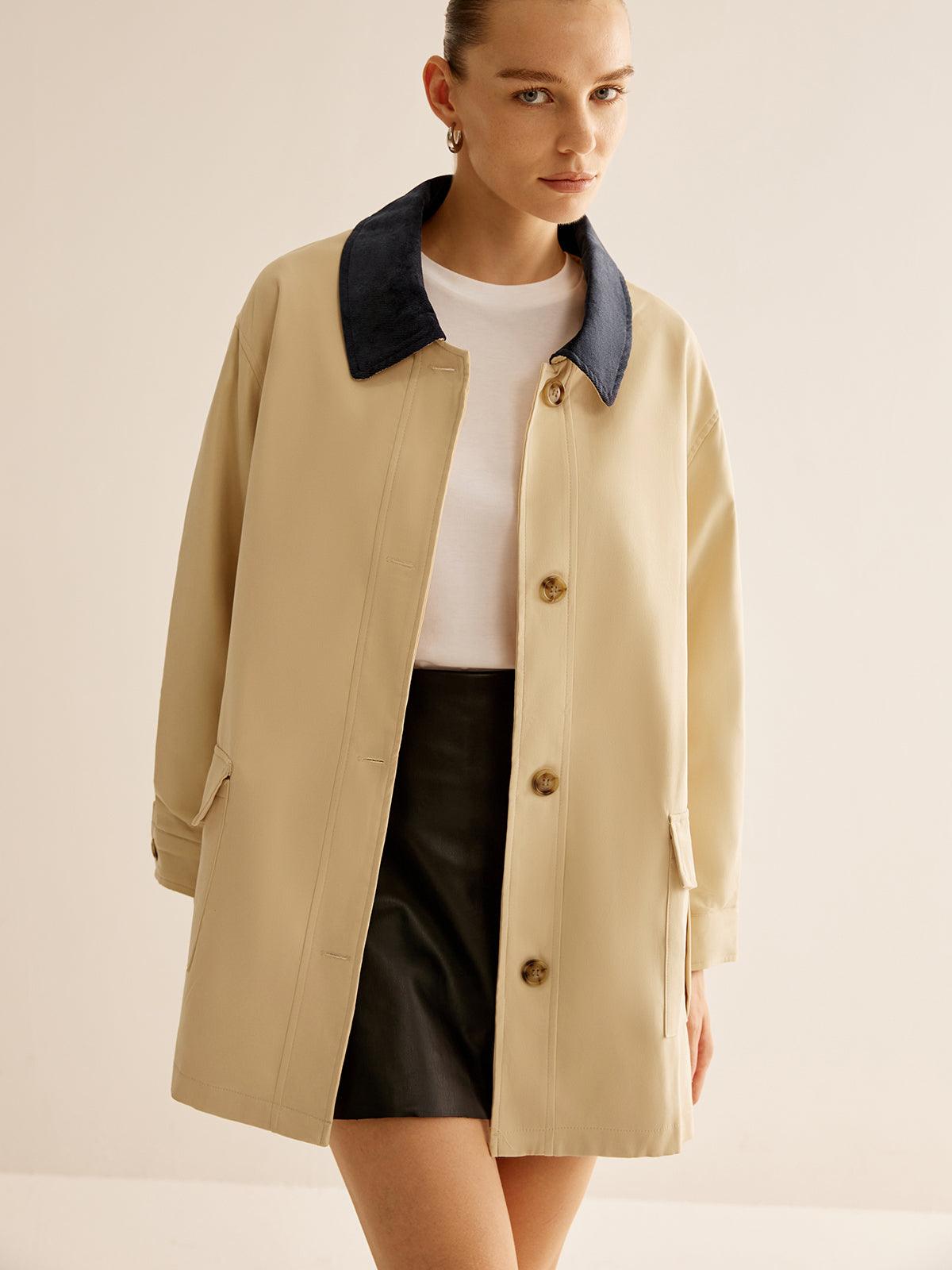 İki Renk Detaylı Oversize Trençkot Siaora