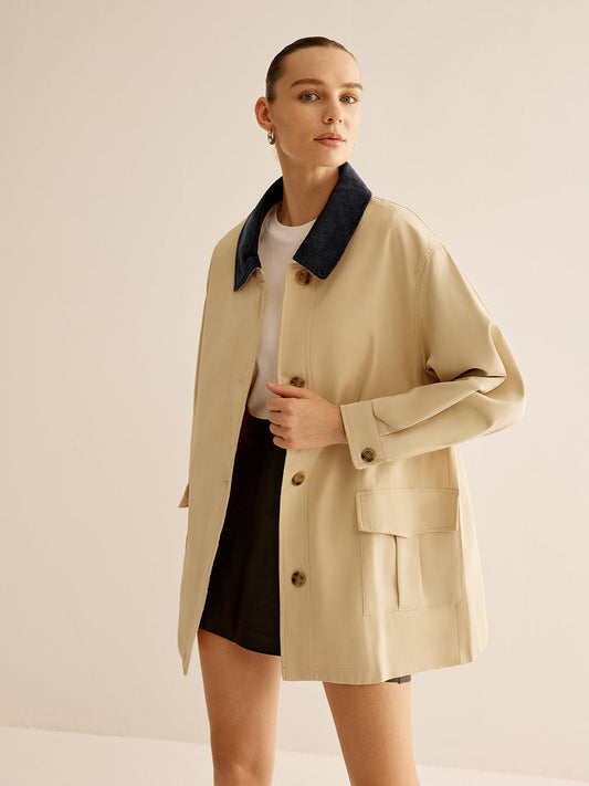 İki Renk Detaylı Oversize Trençkot Siaora