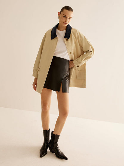 İki Renk Detaylı Oversize Trençkot Siaora