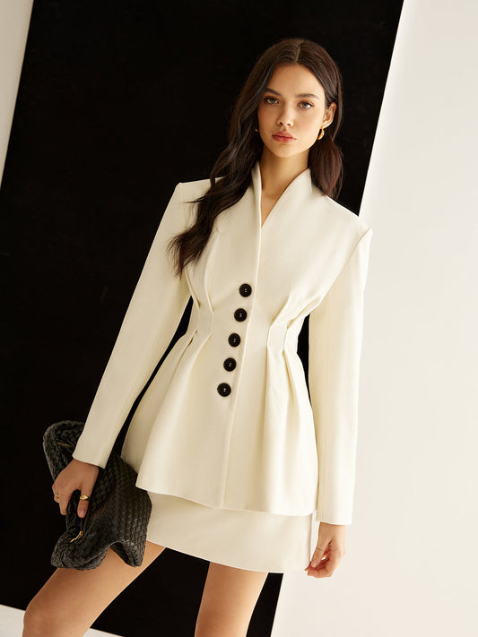Şık Fırfırlı Düğmeli Blazer Quvarse