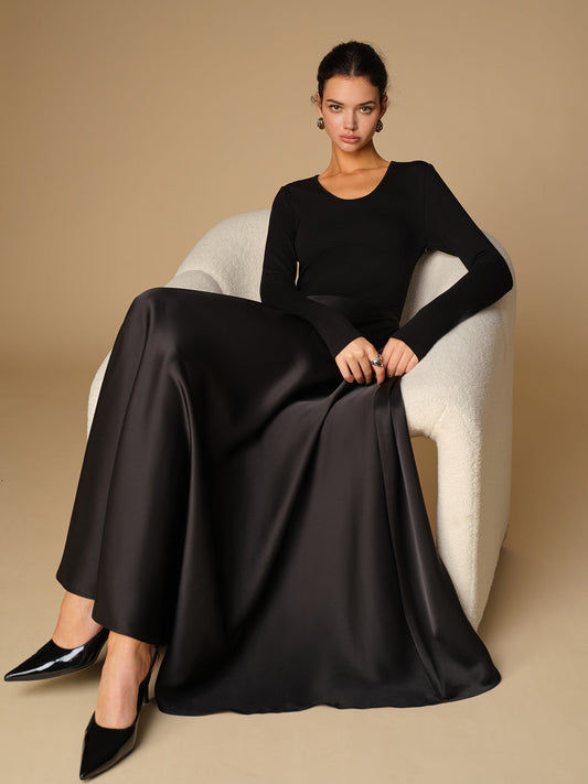 Satin Panel Jarse Uzun Elbise Shine Aura