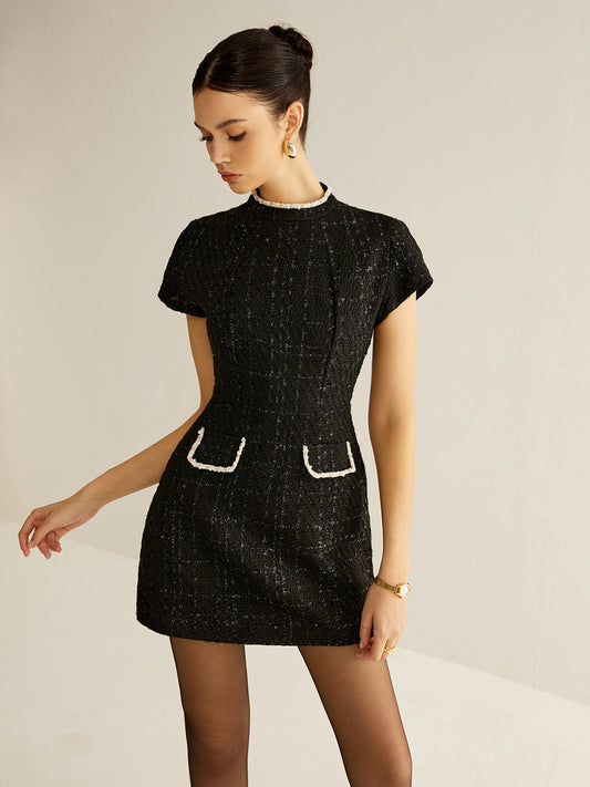 Şık Kısa Kollu Tweed Abiye Elbise THESVELTECHIC