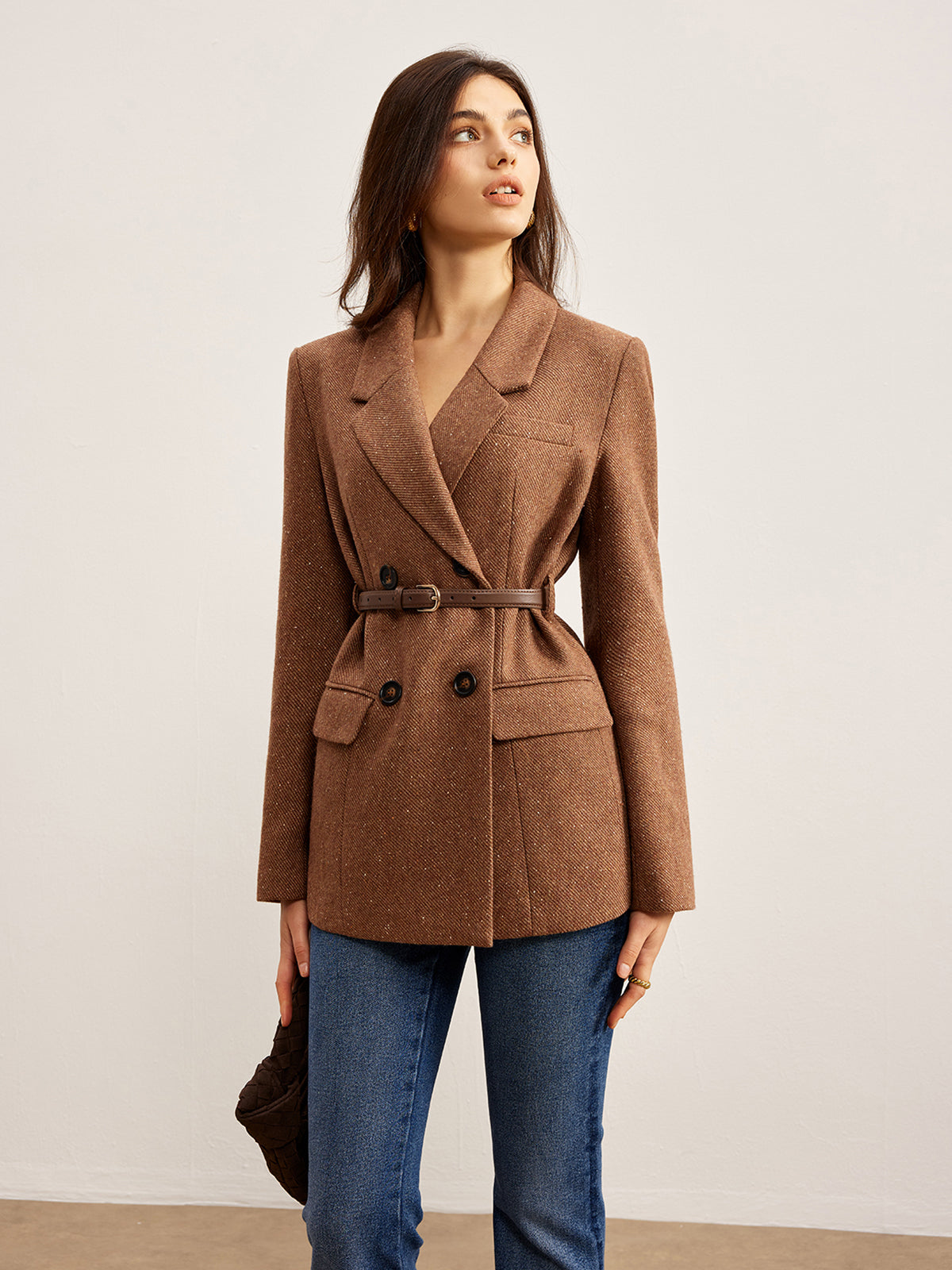 Yün Karışımlı Dokulu Kemerli Blazer Quvarse
