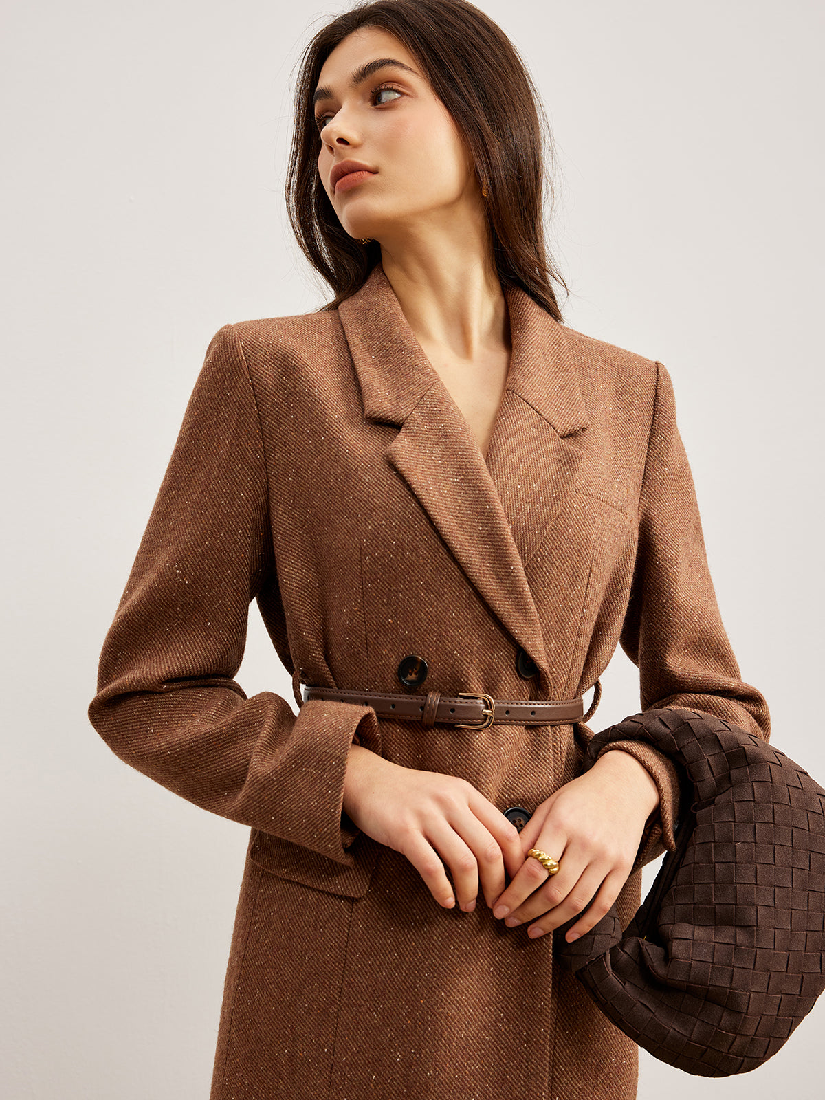 Yün Karışımlı Dokulu Kemerli Blazer Quvarse