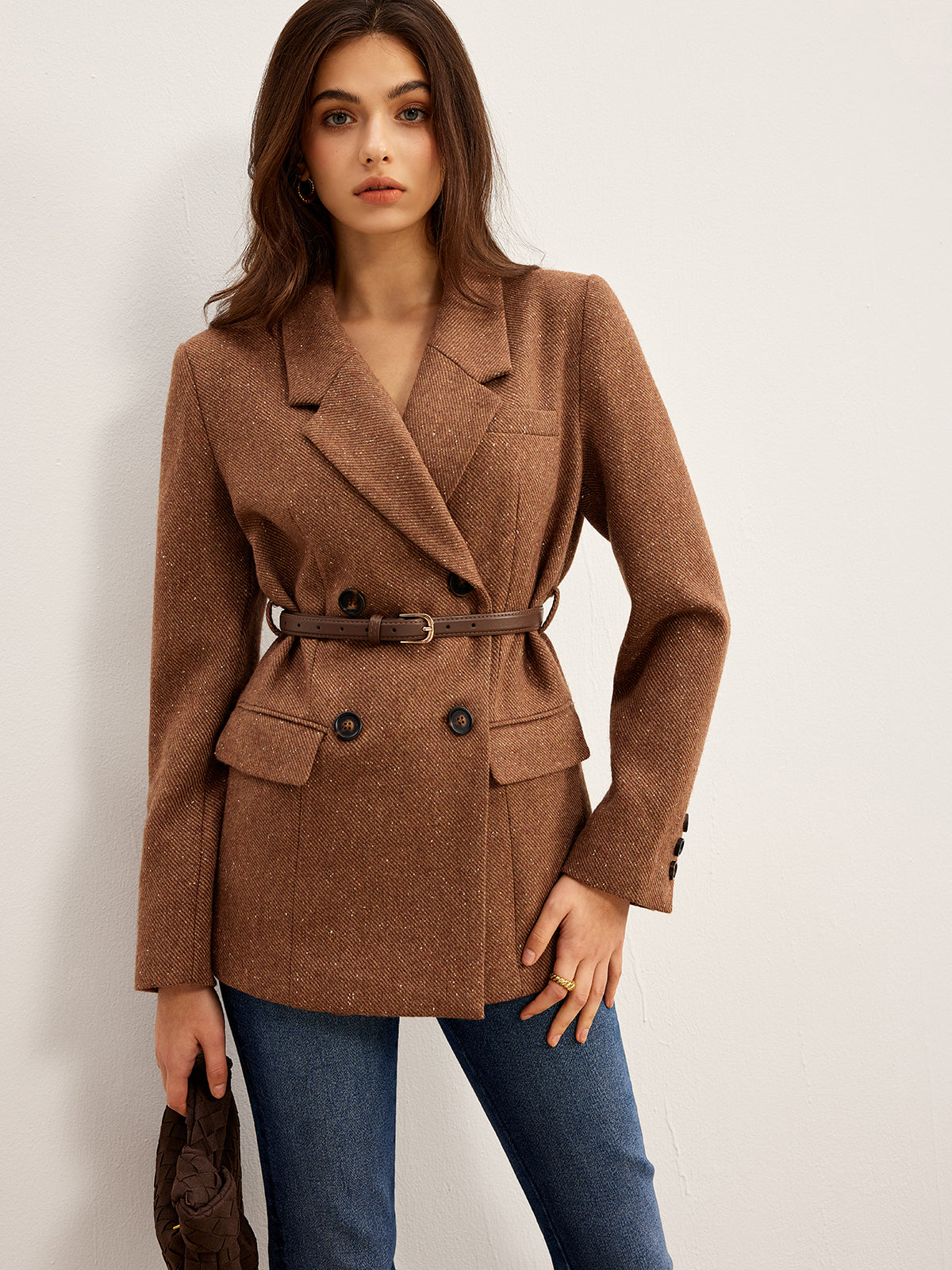 Yün Karışımlı Dokulu Kemerli Blazer Quvarse