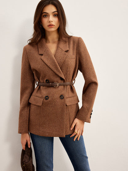 Yün Karışımlı Dokulu Kemerli Blazer Quvarse