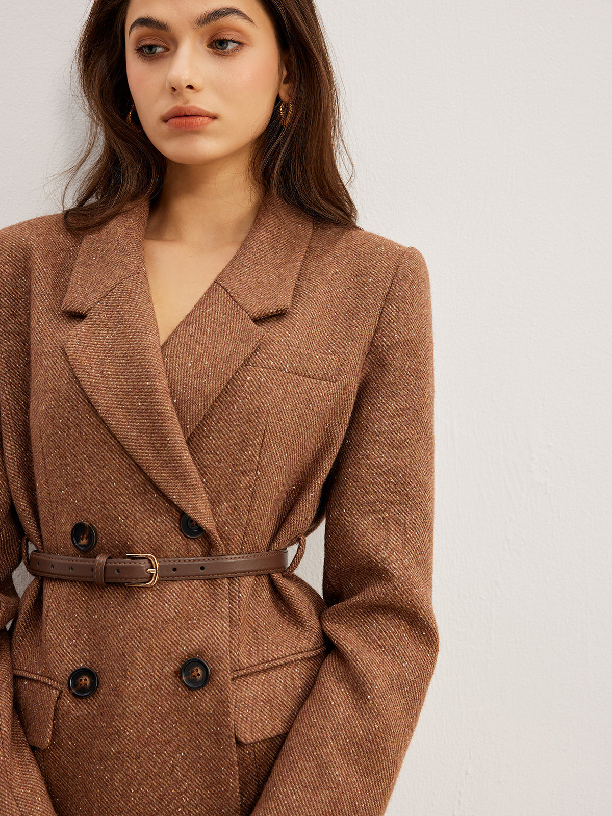 Yün Karışımlı Dokulu Kemerli Blazer Quvarse
